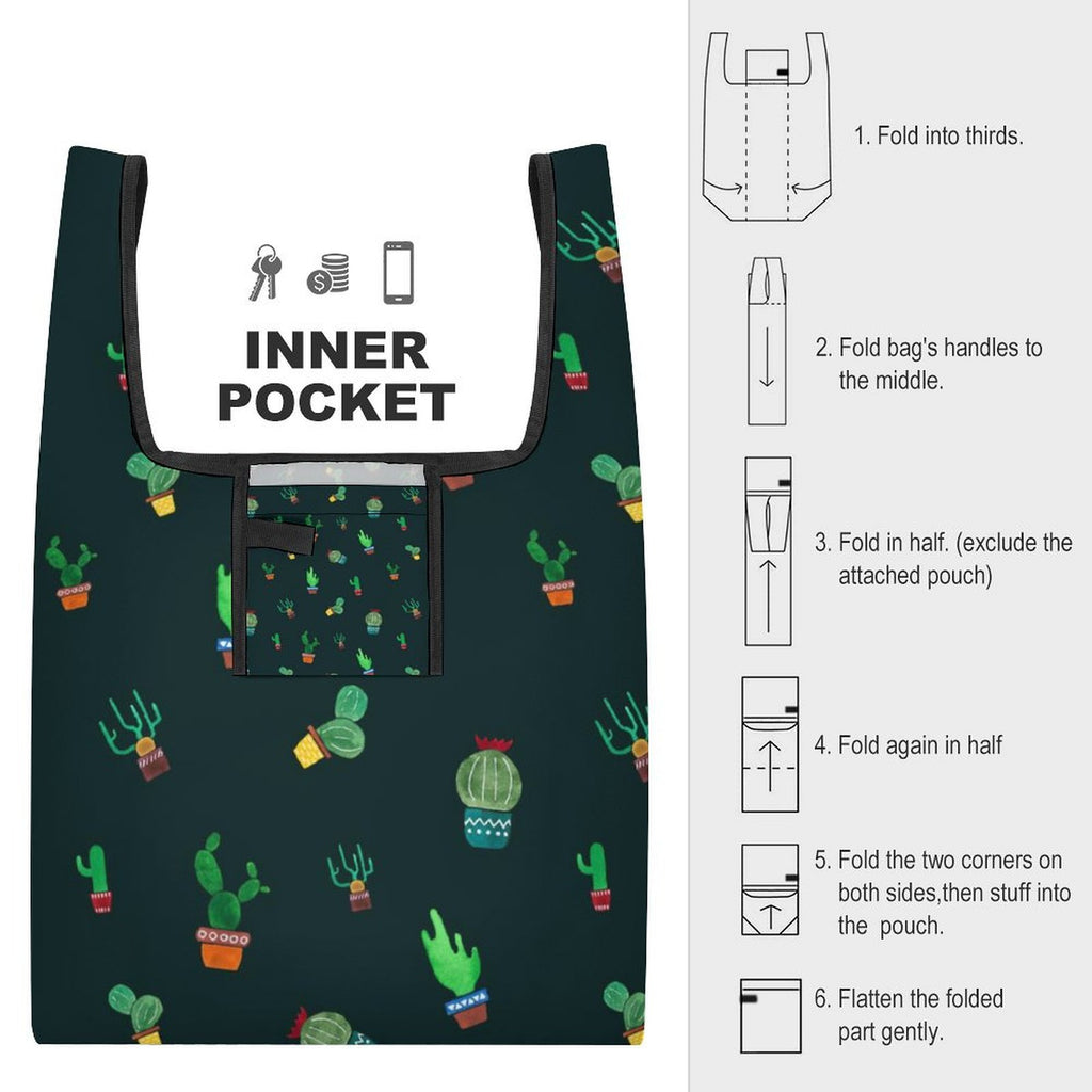 Cactus On Black - Collapsible Shopping Bag