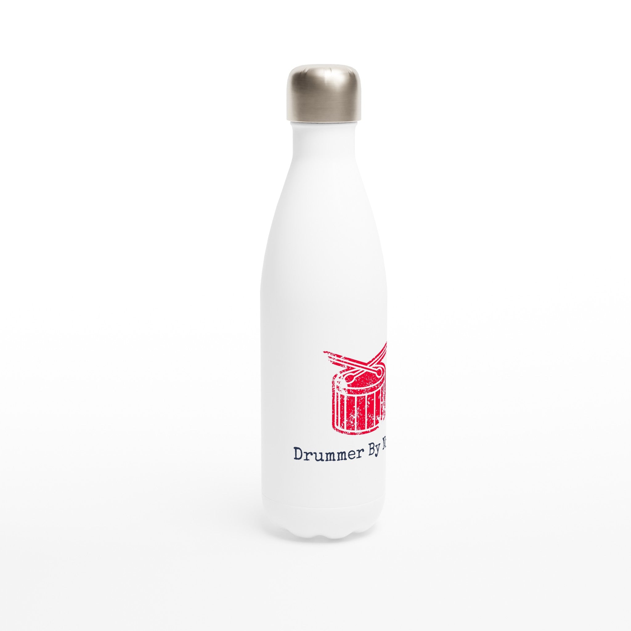 Drummer By Night - White 17oz Stainless Steel Water Bottle White Water Bottle Globally Fulfilled Music