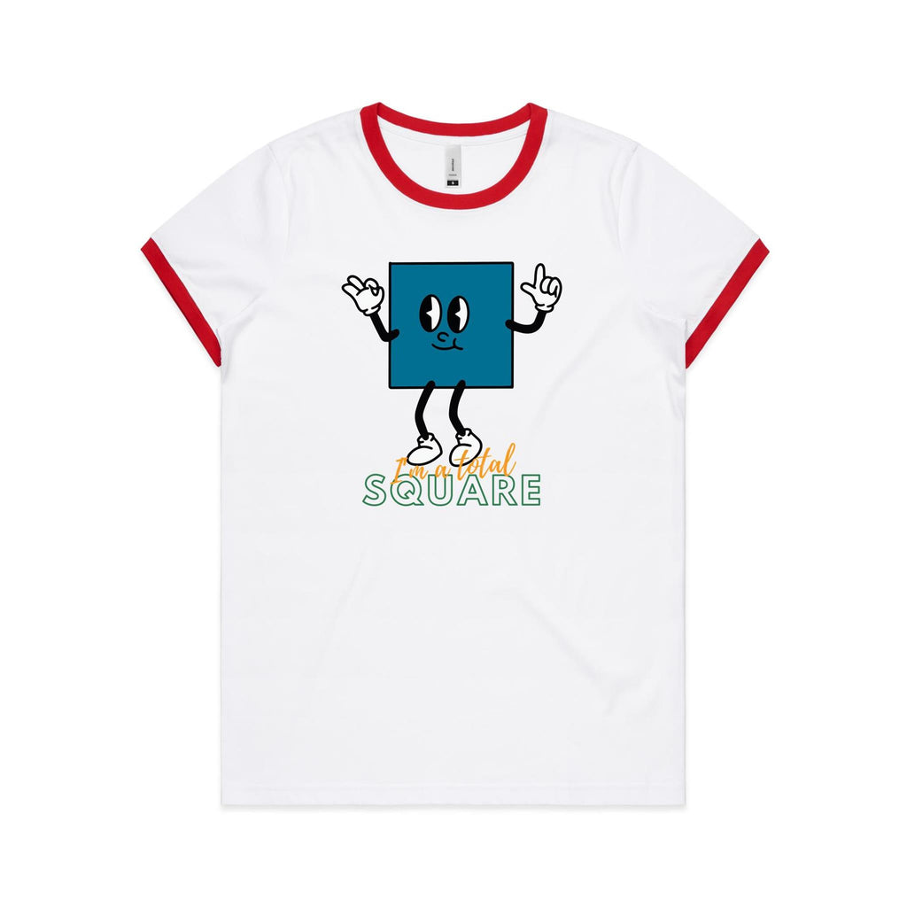 I'm A Total Square, Maths - Women's Ringer Tee White Red Womens Ringer T-shirt Maths Printed In Australia