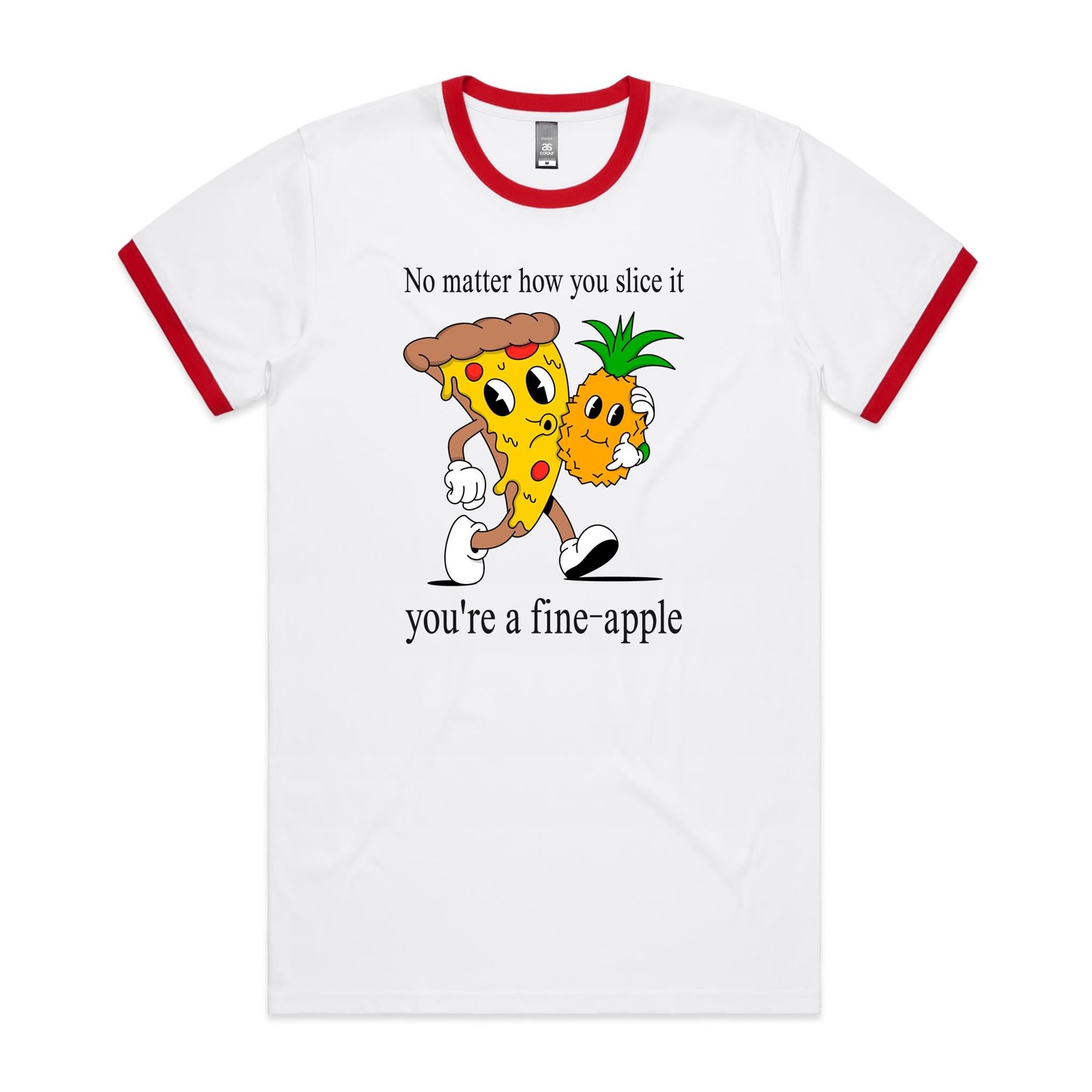 Pineapple Pizza - Staple Ringer Tee White Red Ringer T-Shirt Food Printed In Australia