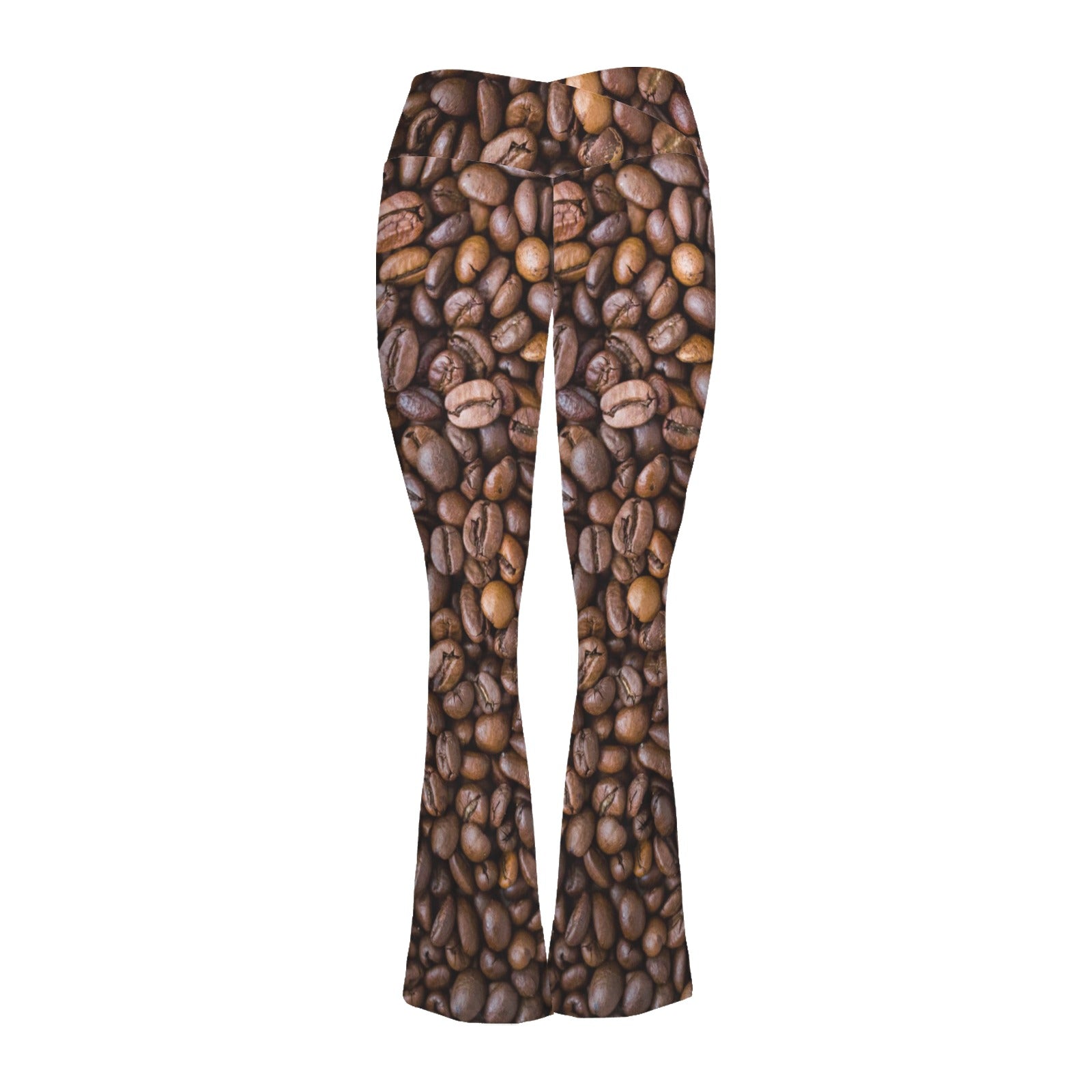 Coffee Beans High Waist Crossover Tummy Control Flare Leggings High Waist Flare Leggings Coffee Printed Offshore