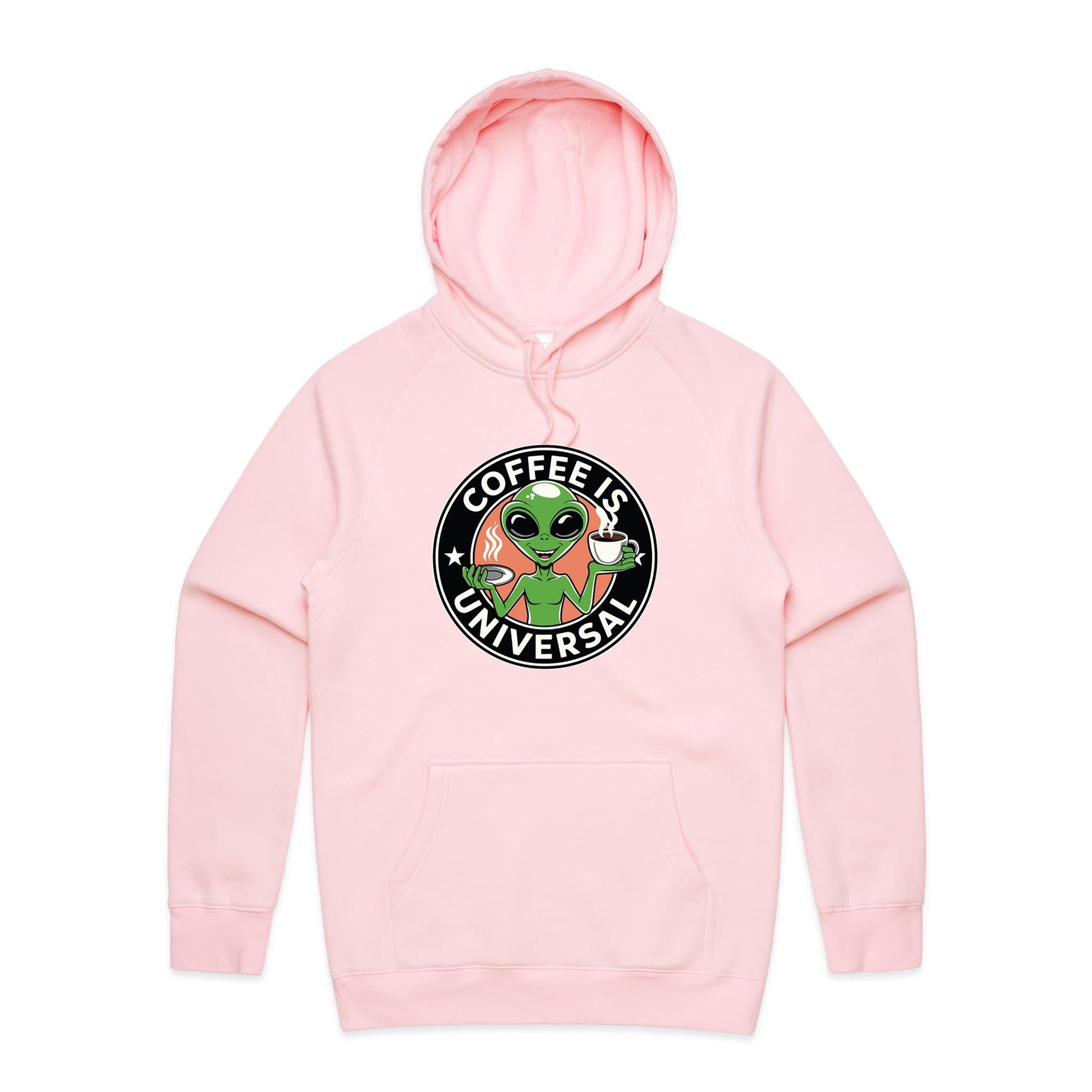 Coffee Is Universal, Alien - Mens Hoodie Pink Mens Hoodie Coffee Printed In Australia Sci Fi