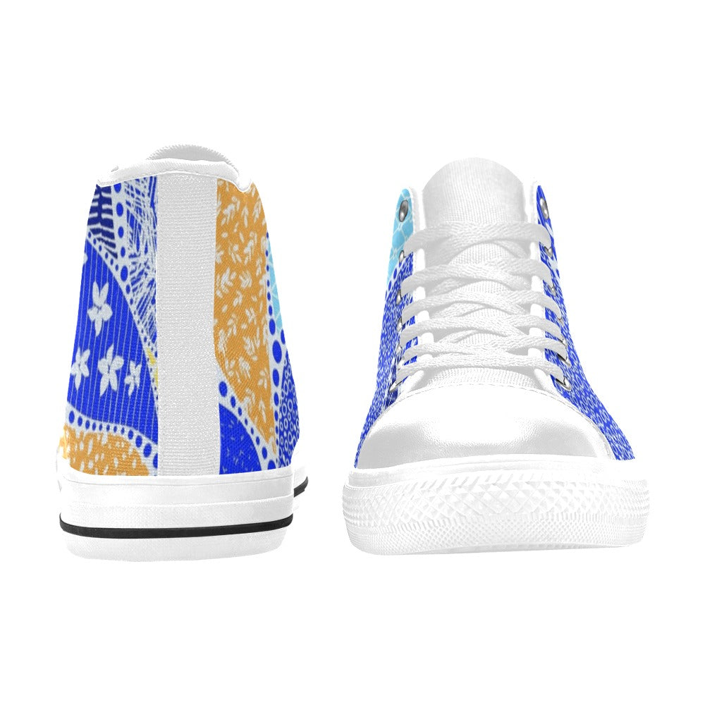 Blue Swirl Women's High Top Canvas Shoes Womens Classic High Top Shoes Printed Offshore