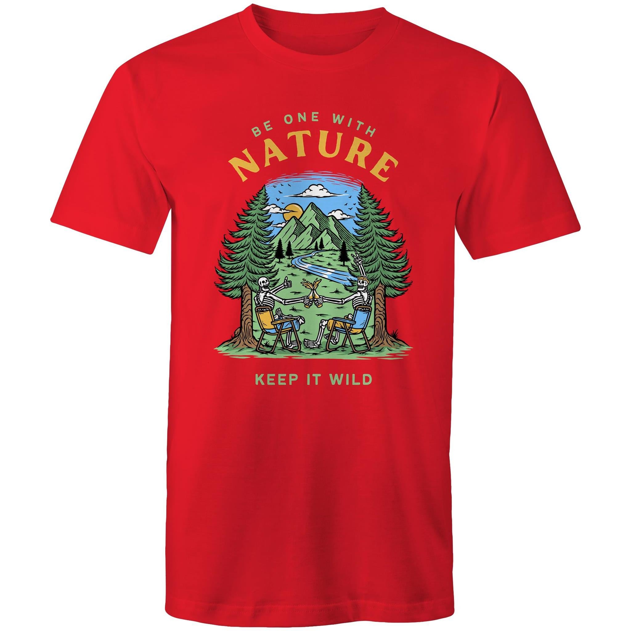 Be One With Nature, Skeletons - Mens T-Shirt Red Mens T-shirt Environment Printed In Australia