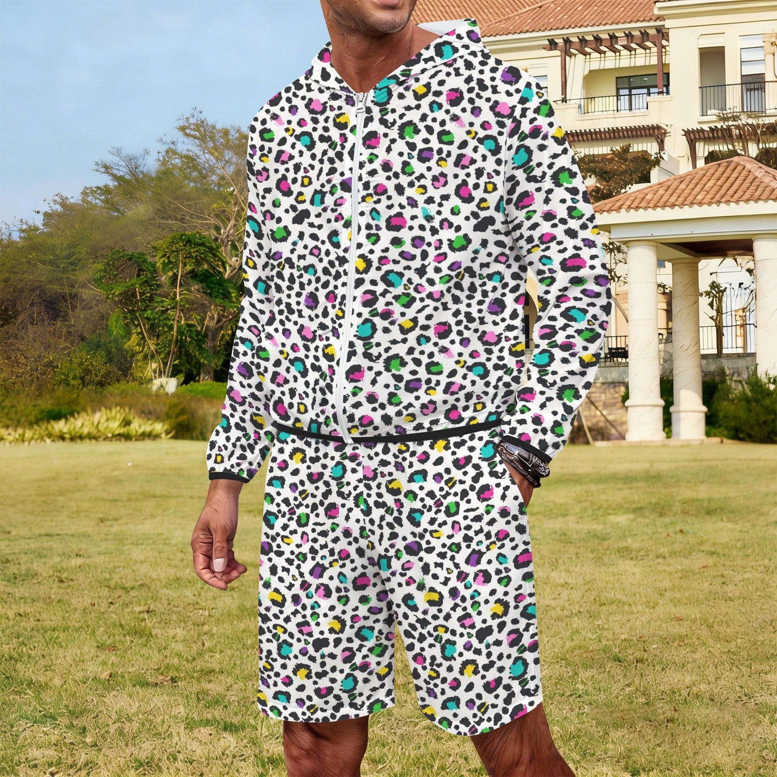 Animal Print In Colour Men's Lightweight Sun Hoodie & Shorts Set Men's Lightweight Sun Hoodie & Shorts animal Printed Offshore