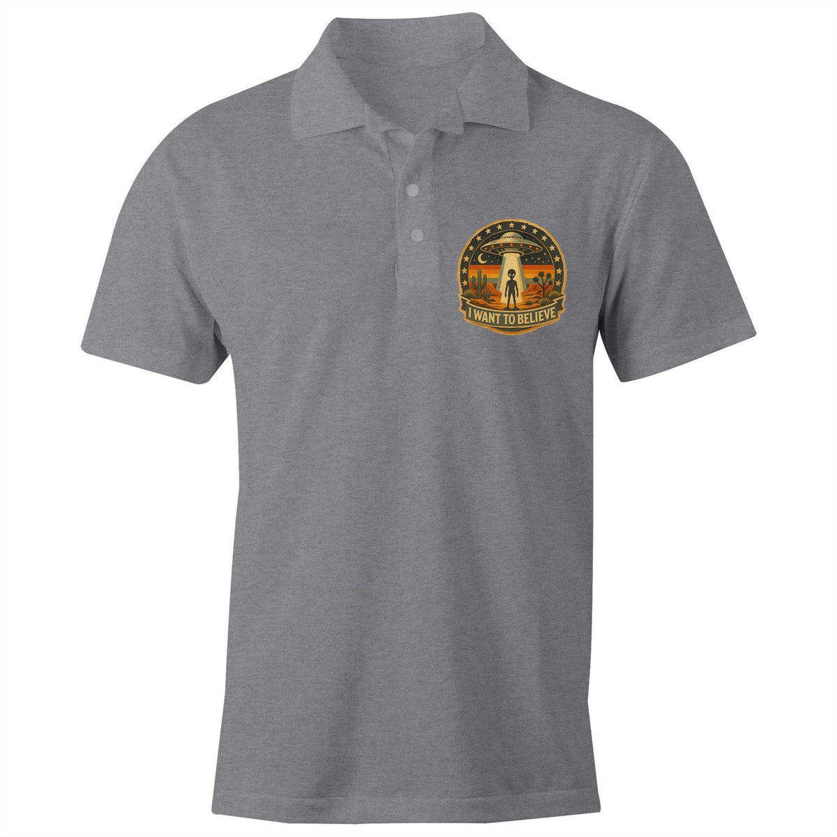 I Want To Believe Alien UFO AS Colour Chad Polo Shirt