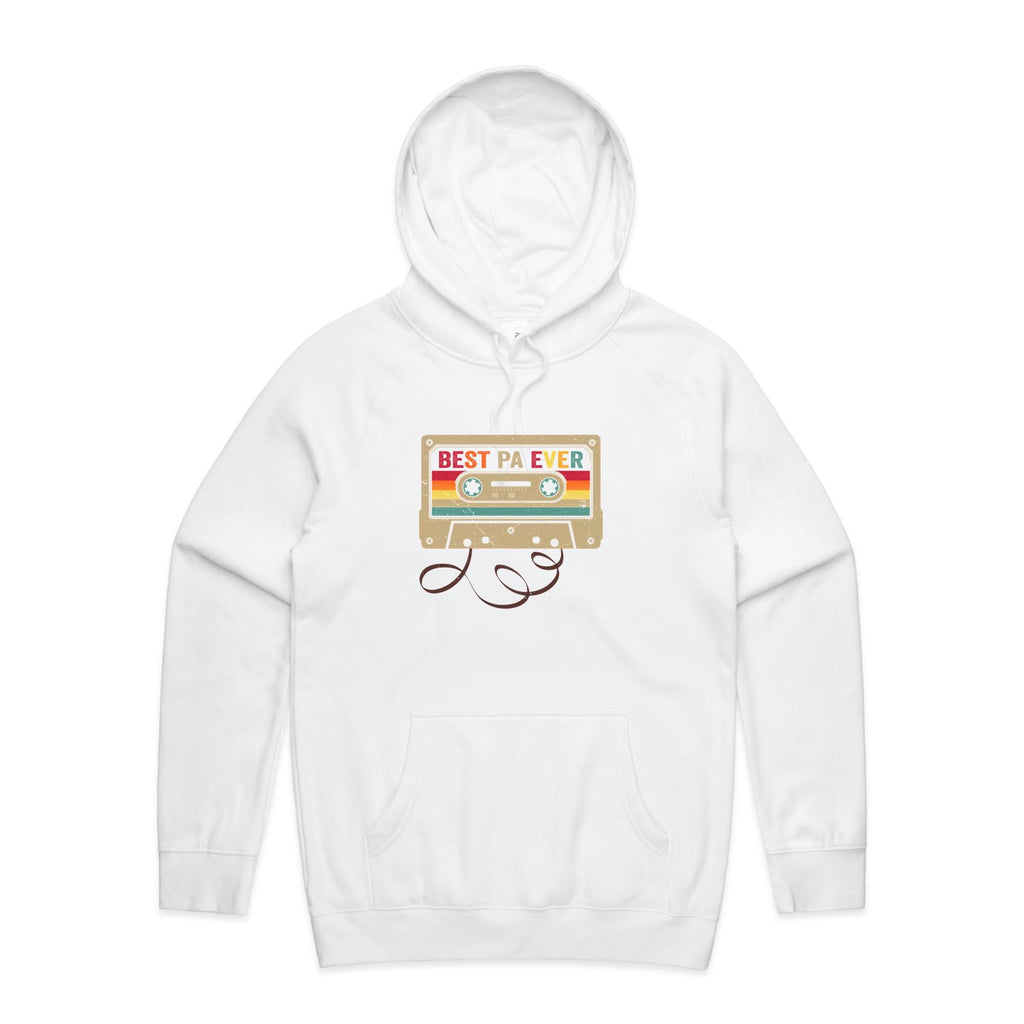 Best Pa Ever, Cassette Tape - Mens Hoodie White Mens Hoodie Dad Music Printed In Australia