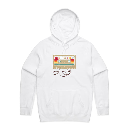 Best Pa Ever, Cassette Tape - Mens Hoodie White Mens Hoodie Dad Music Printed In Australia