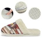 Watercolour Books Women's Fur Trim Thick-Sole Indoor Slippers Women's Fur Trimmed Slippers Printed Offshore Reading