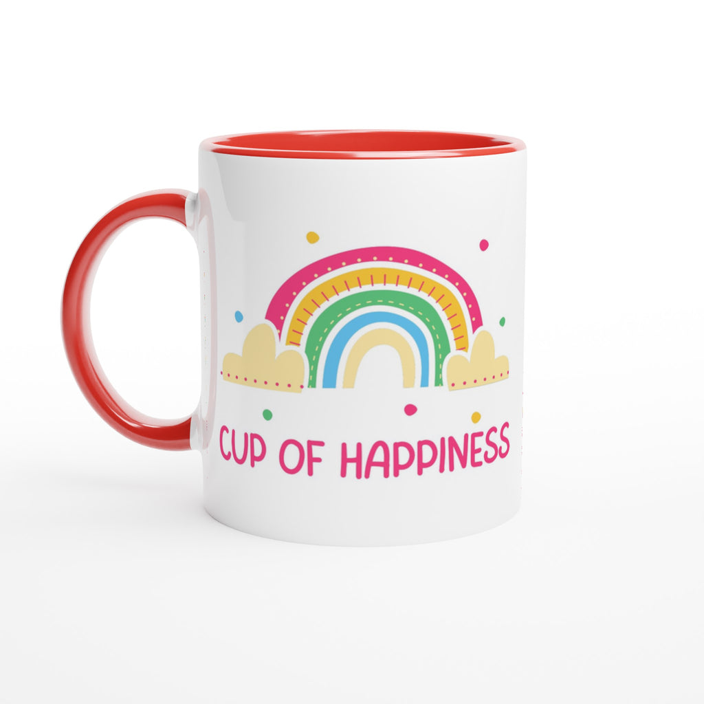 Cup Of Happiness - White 11oz Ceramic Mug with Colour Inside Ceramic Red Colour 11oz Mug Globally Fulfilled positivity
