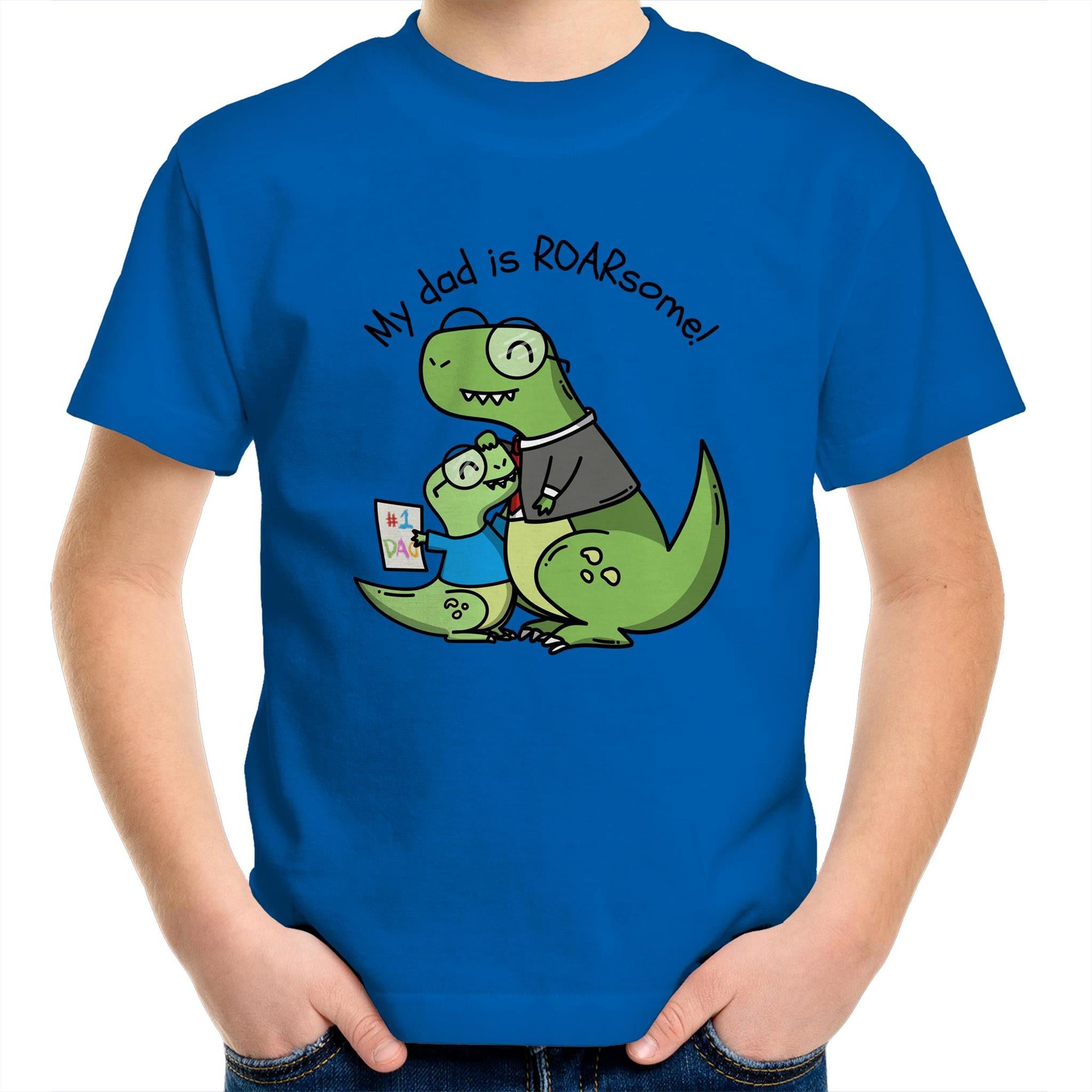 My Dad Is Roarsome, Dinosaur - Kids Youth T-Shirt Bright Royal Kids Youth T-shirt Dad Printed In Australia