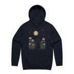 Whimsical Cat And Moon Men's AS Colour Hoodie Navy Mens Hoodie animal Printed In Australia