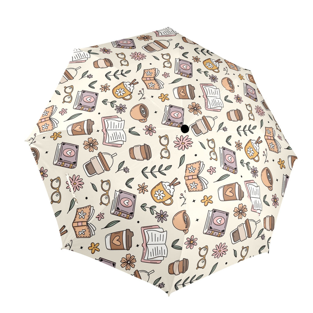 Books And Coffee - Semi-Automatic Foldable Umbrella (Model U12) One Size Semi-Automatic Foldable Umbrella (U12)
