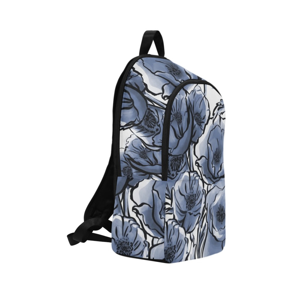Blue And White Floral - Fabric Backpack