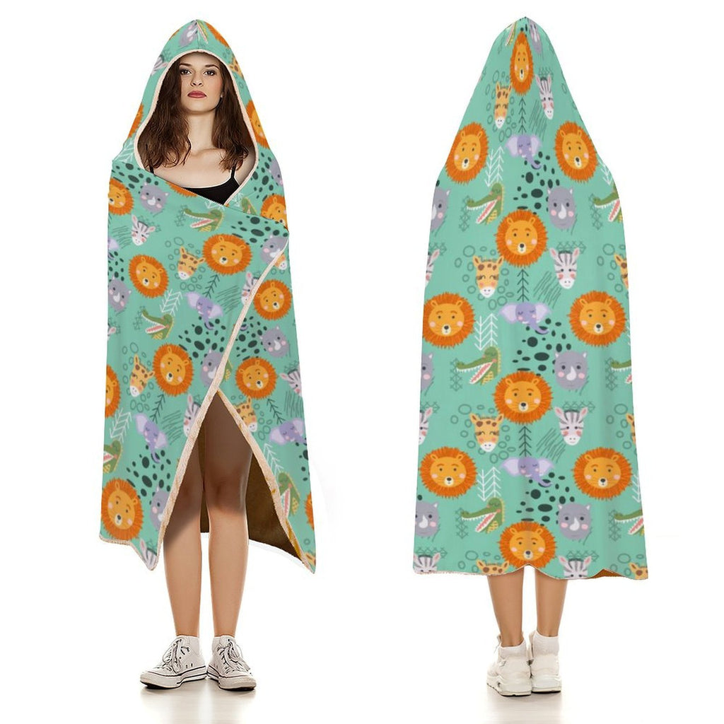 Safari Animals Kids Hooded Blanket 100cm x 130cm