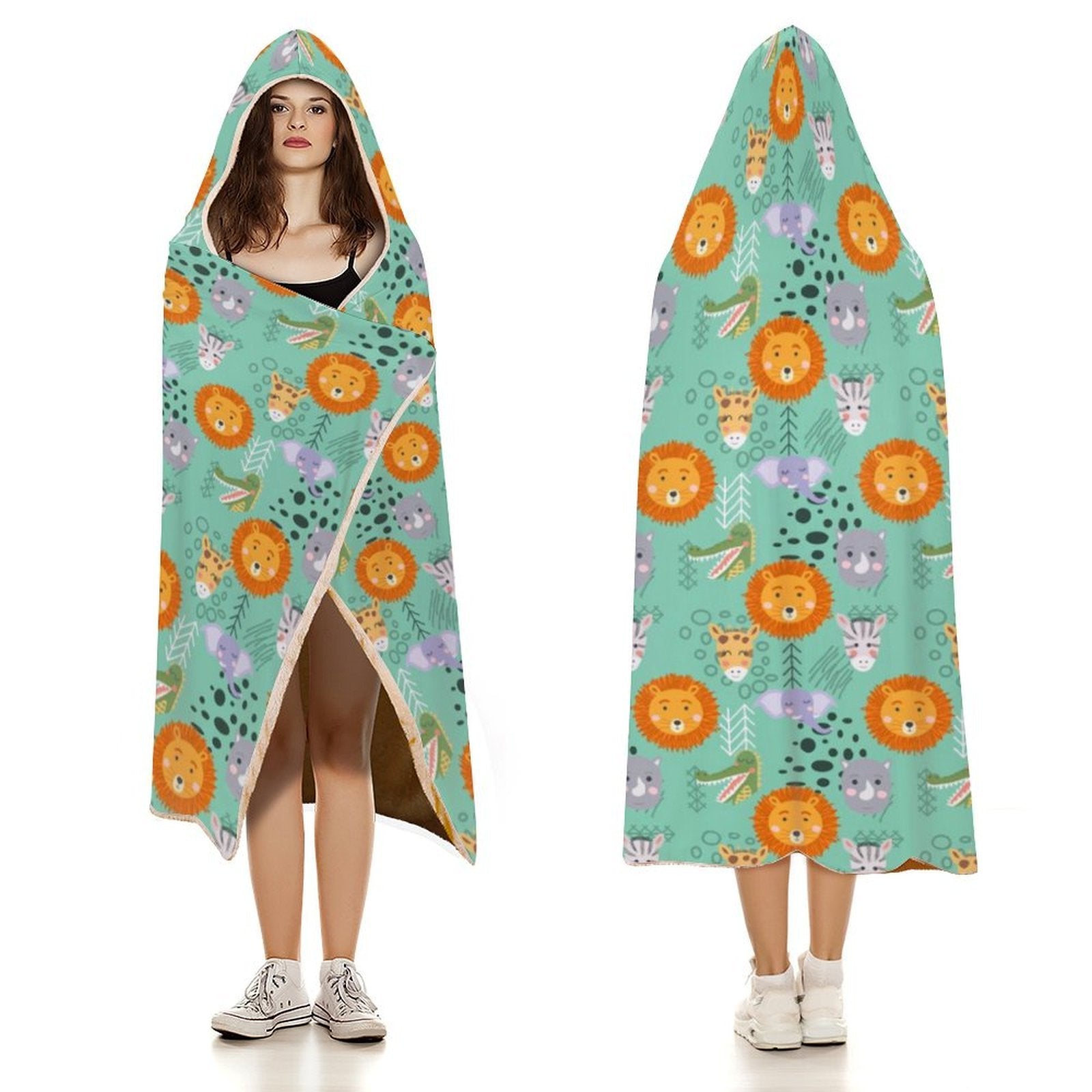 Safari Animals Kids Hooded Blanket 100cm x 130cm