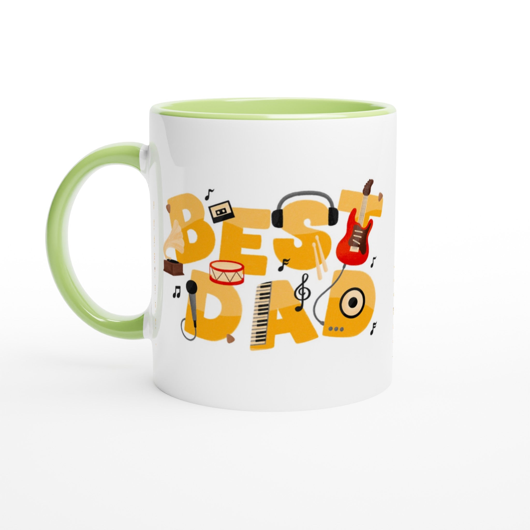Best Dad - White 11oz Ceramic Mug with Colour Inside Ceramic Green Colour 11oz Mug Dad Globally Fulfilled
