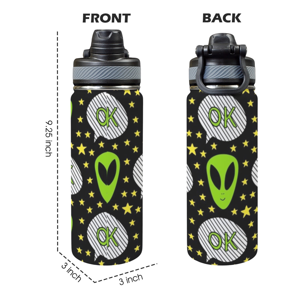 Alien OK - Insulated Water Bottle with Dual-Use Lid (18oz) Insulated Water Bottle with Dual-Use Lid (18oz) Printed Offshore Sci Fi