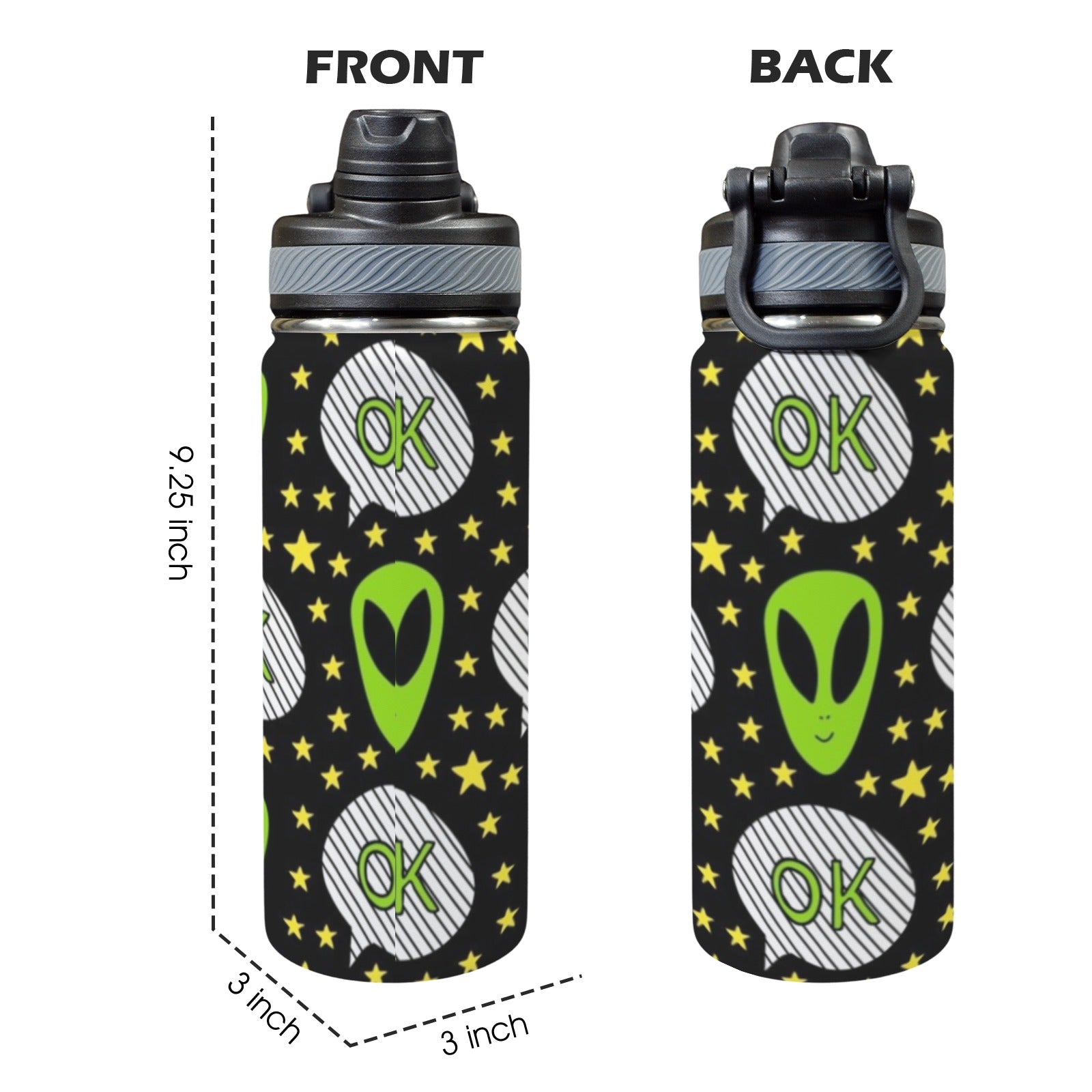 Alien OK - Insulated Water Bottle with Dual-Use Lid (18oz) Insulated Water Bottle with Dual-Use Lid (18oz) Printed Offshore Sci Fi