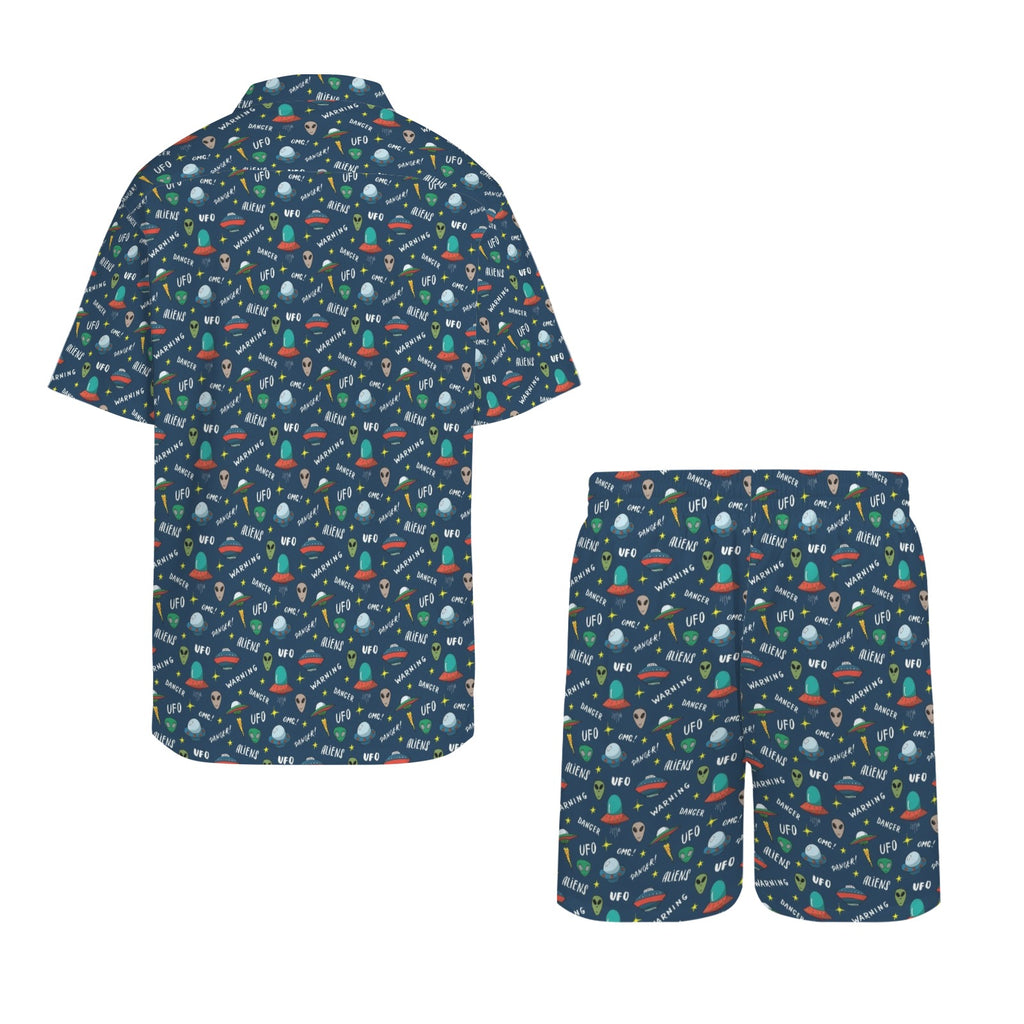 UFO's And Aliens Men's Hawaiian Shirt & Shorts Set Men's Hawaiian Shirt & Shorts Set Printed Offshore Sci Fi