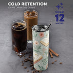 Books And Flowers In Green - 20oz Tall Skinny Tumbler with Lid and Straw