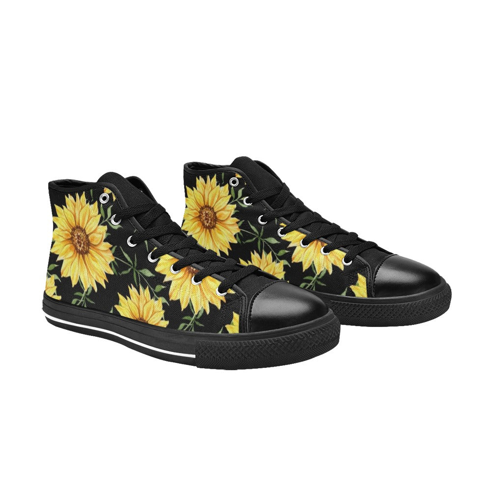 Painted Sunflowers - Kids High Top Canvas Shoes