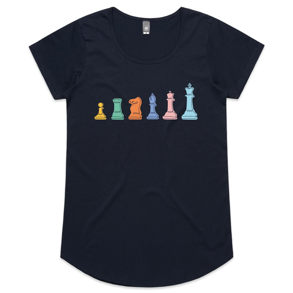 Chess - Womens Scoop Neck T-Shirt Navy Womens Scoop Neck T-shirt Chess Games Printed In Australia