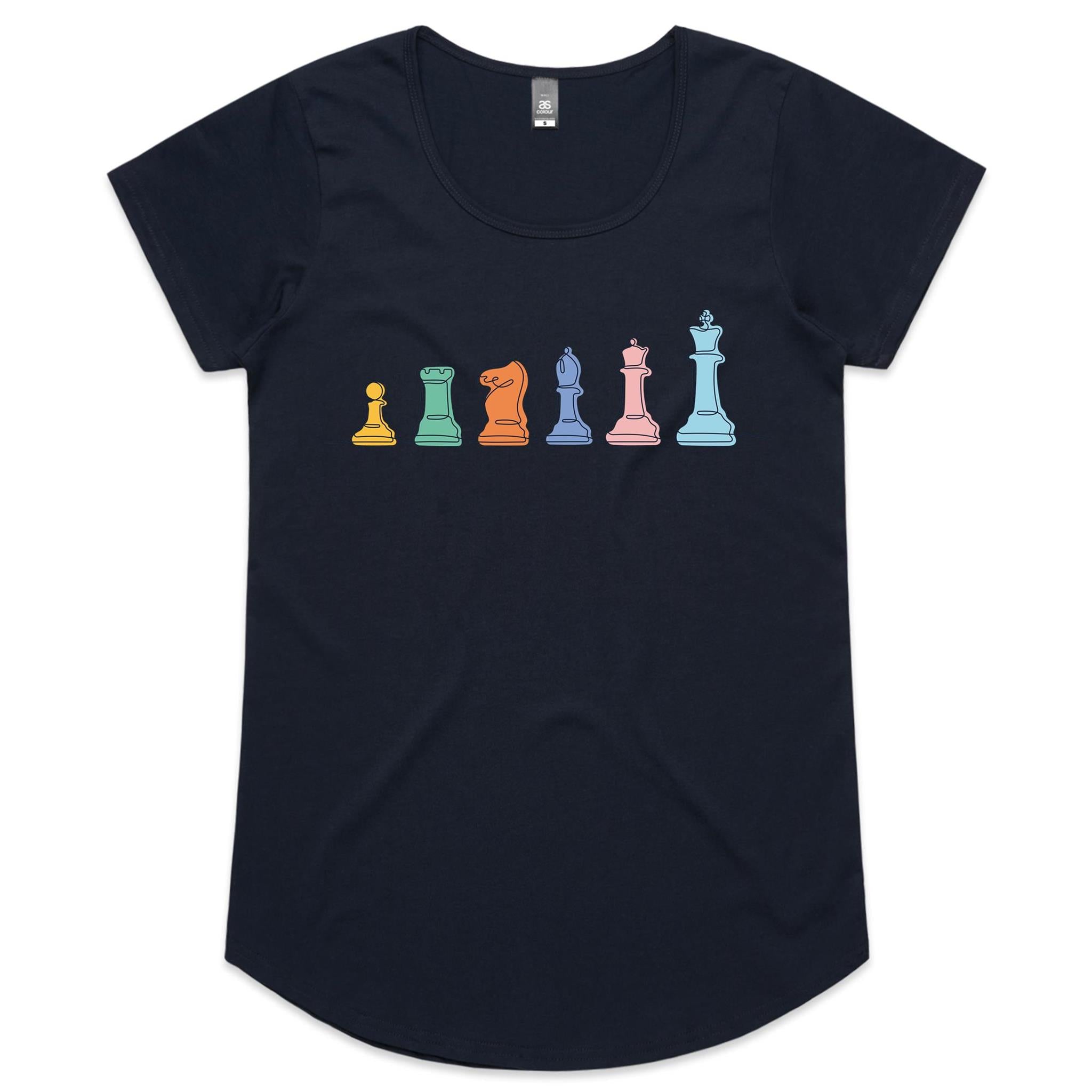 Chess - Womens Scoop Neck T-Shirt Navy Womens Scoop Neck T-shirt Chess Games Printed In Australia