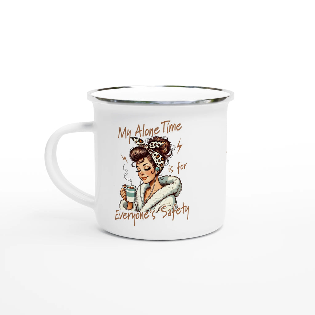 Personalised My Alone Time Is For Everyone's Safety White 12oz Enamel Mug Default Title Personalised Enamel Mug Globally Fulfilled