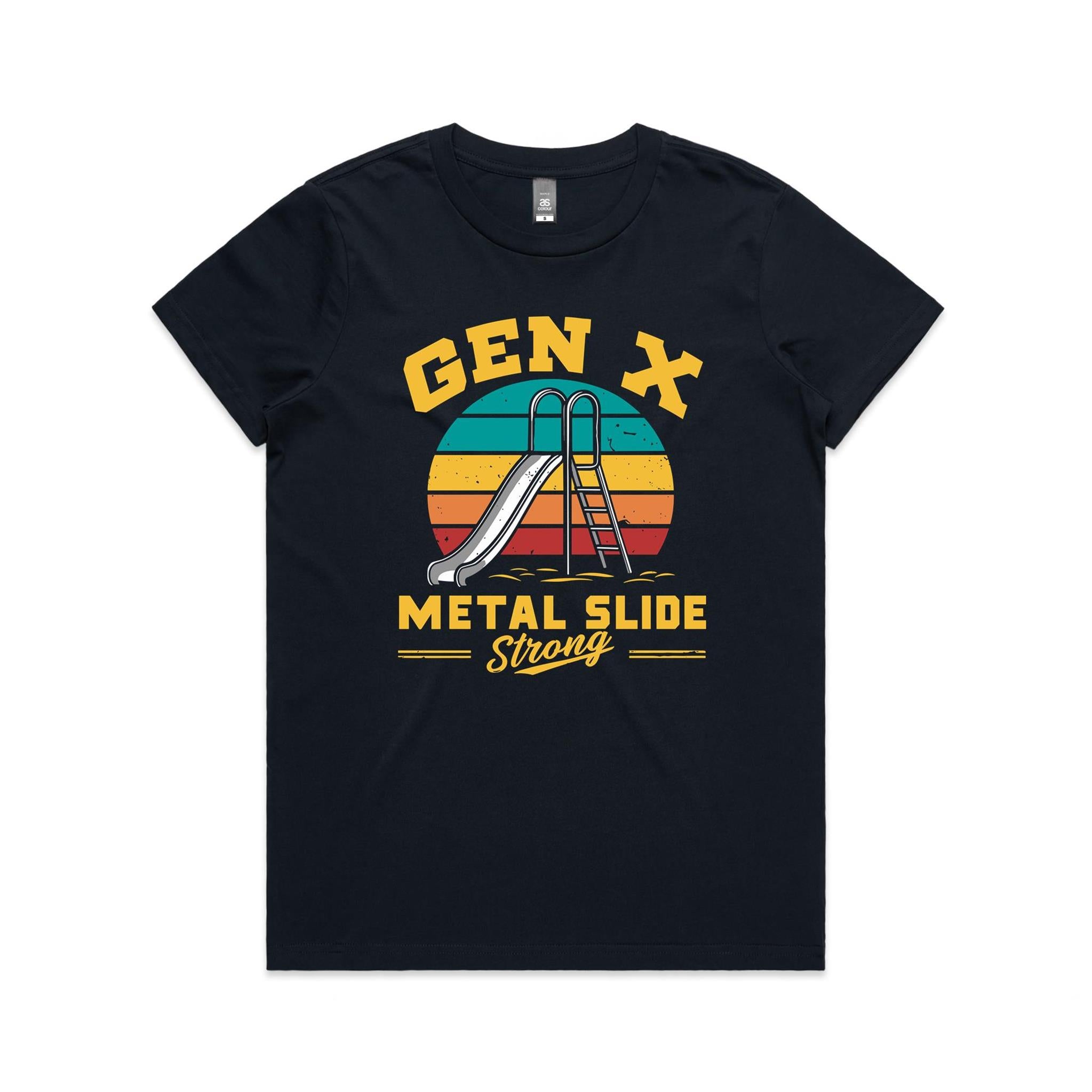 Gen X, Metal Slide Strong - Womens T-shirt Navy Womens T-shirt Printed In Australia