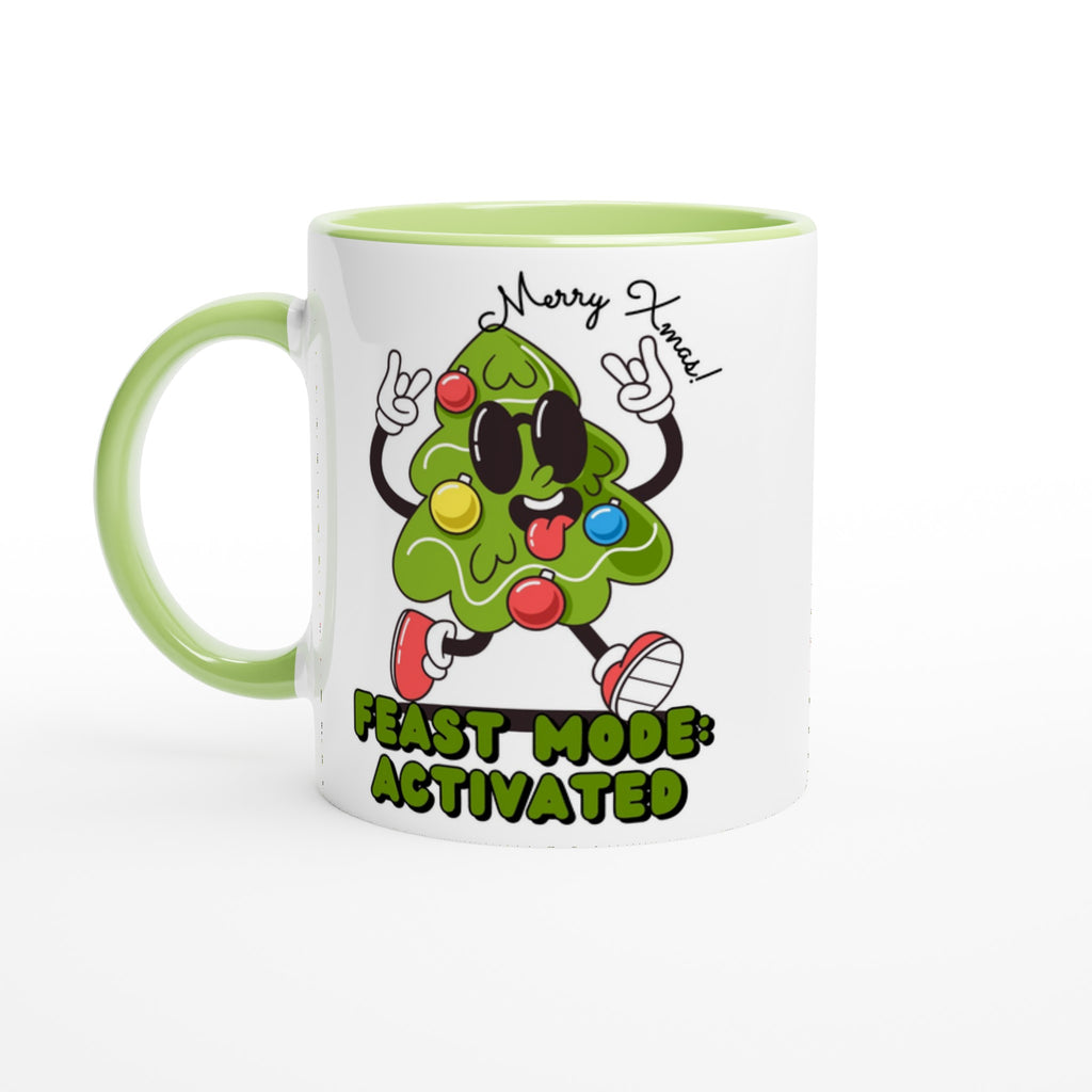 Christmas Feast Mode Activated - White 11oz Ceramic Mug with Colour Inside Ceramic Green Christmas Colour Mug Christmas Globally Fulfilled