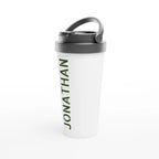 Personalise - Vertical Name In Stencil Font - White 15oz Stainless Steel Travel Mug Personalised Travel Mug customise Globally Fulfilled Name personalise