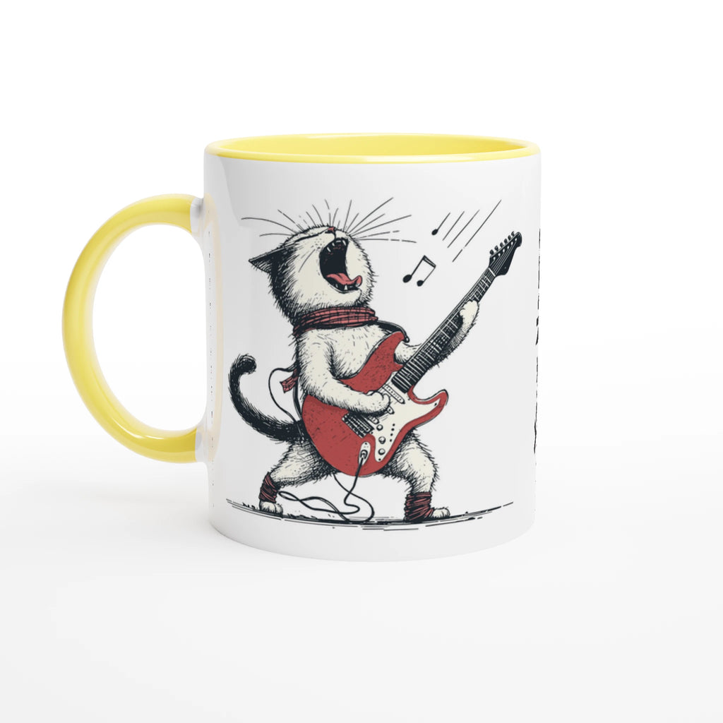 Personalised Cat Playing Guitar 11oz Ceramic Mug Ceramic Yellow Personalised 11oz Mug animal Globally Fulfilled Music