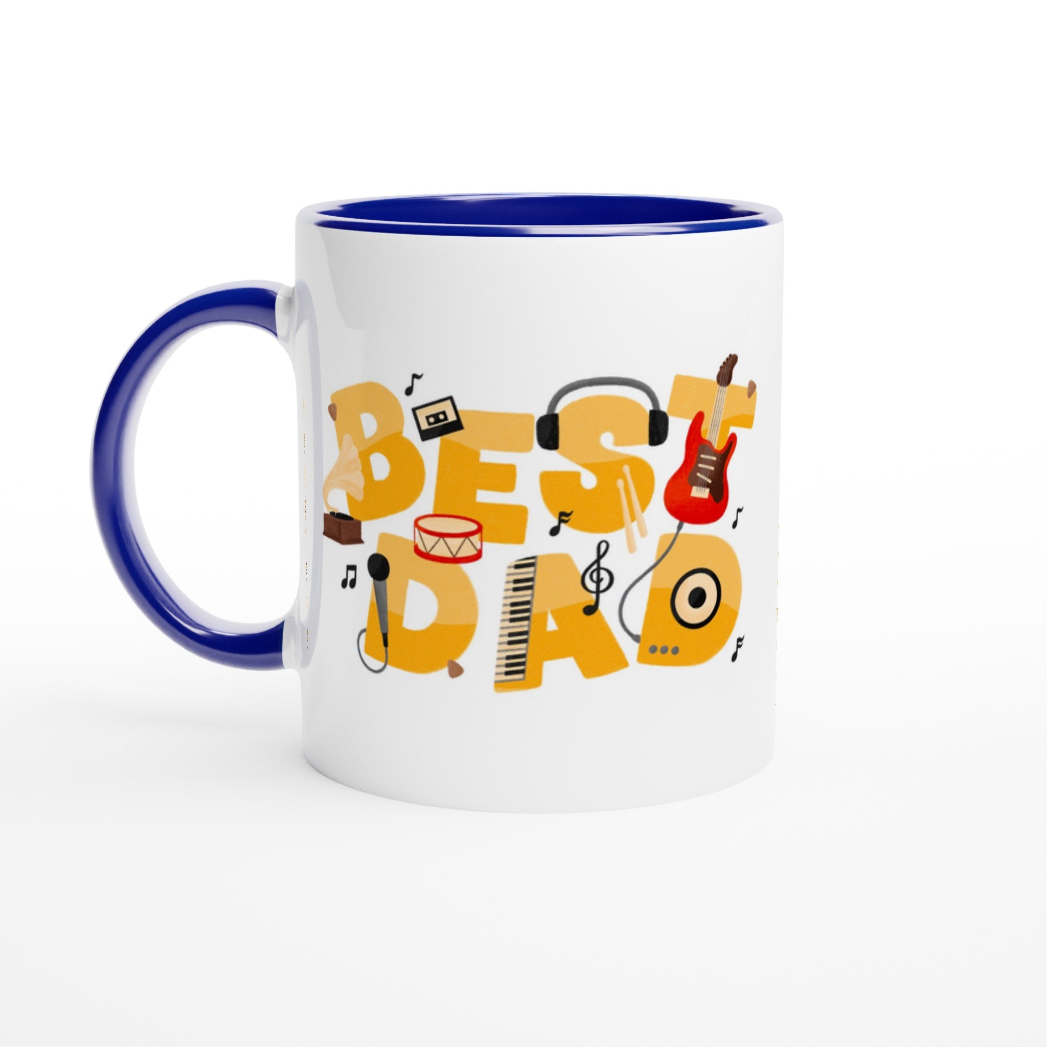 Best Dad - White 11oz Ceramic Mug with Colour Inside Ceramic Blue Colour 11oz Mug Dad Globally Fulfilled