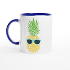 Pineapple With Sunglasses - White 11oz Ceramic Mug with Colour Inside Ceramic Blue Colour 11oz Mug Food Funny Globally Fulfilled