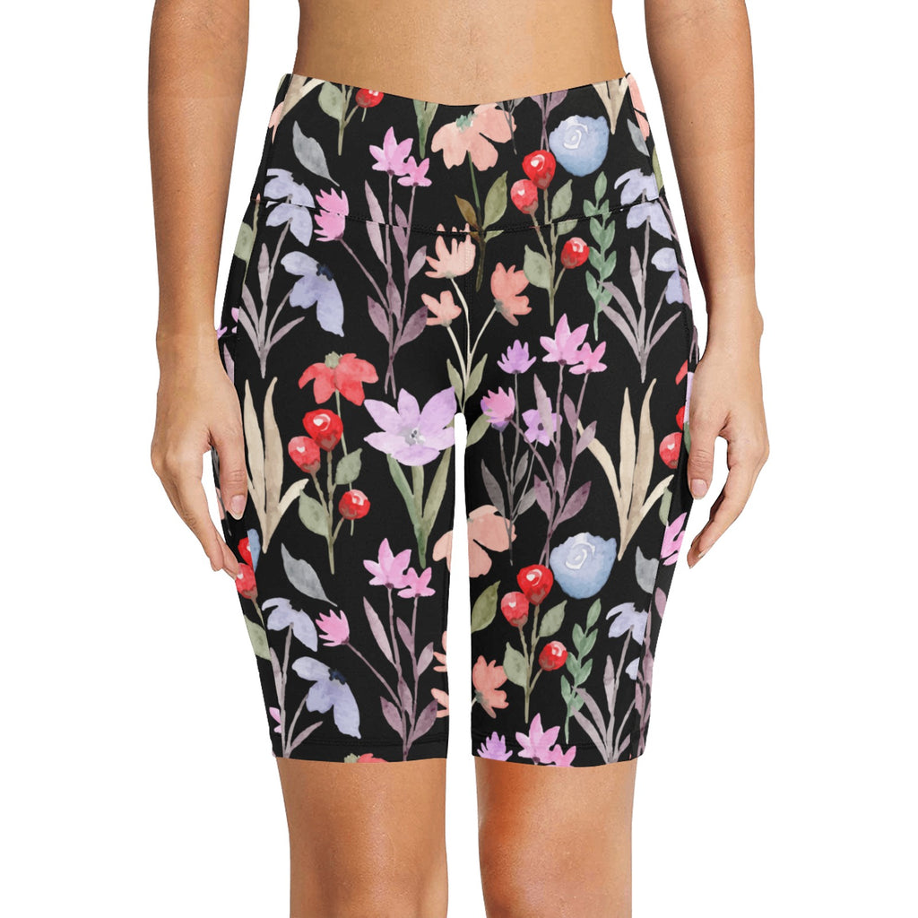 Floral Watercolour Women's Bike Shorts With Side Pockets Women's Bike Shorts Plants Printed Offshore