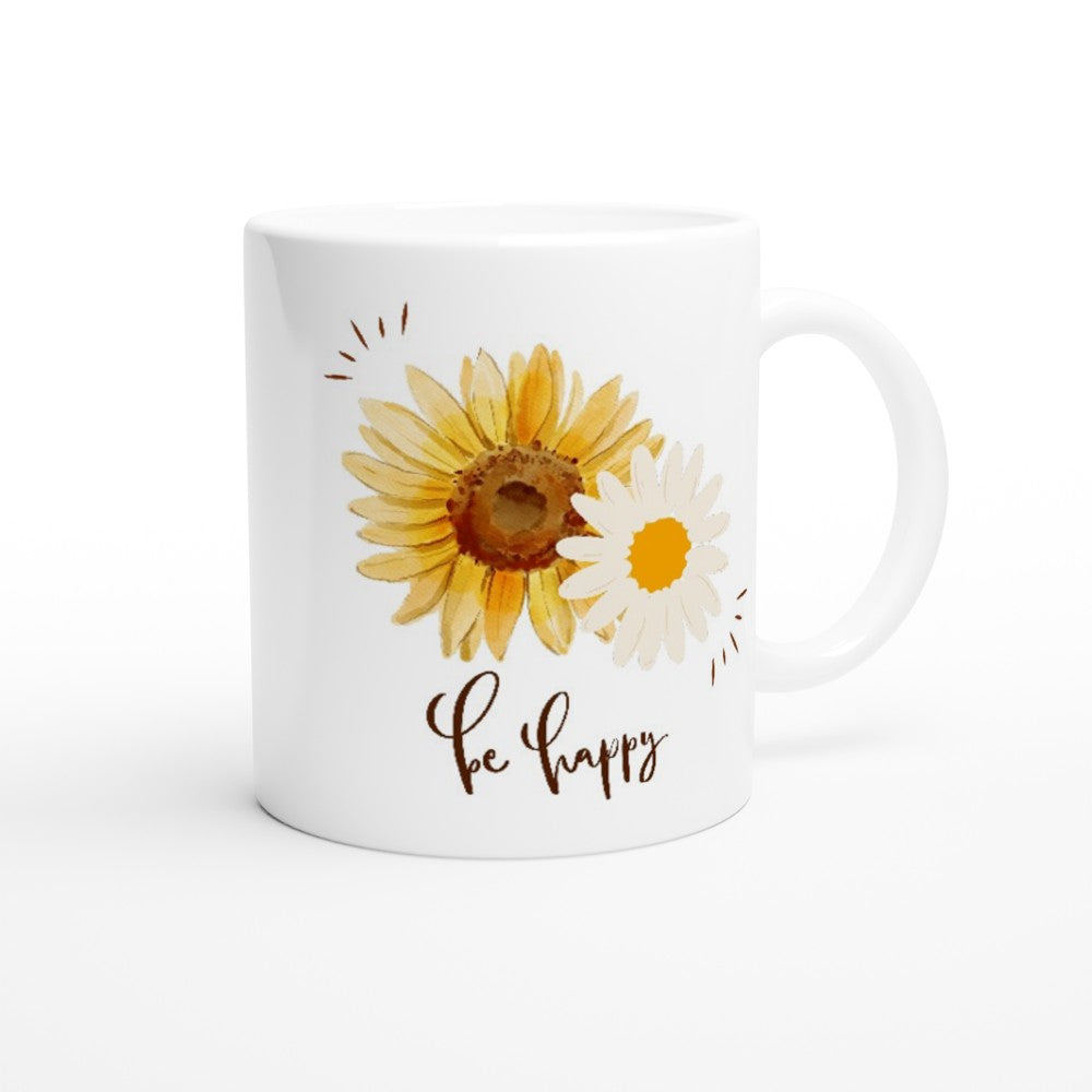 Be Happy - White 11oz Ceramic Mug White 11oz Mug Globally Fulfilled plant positivity