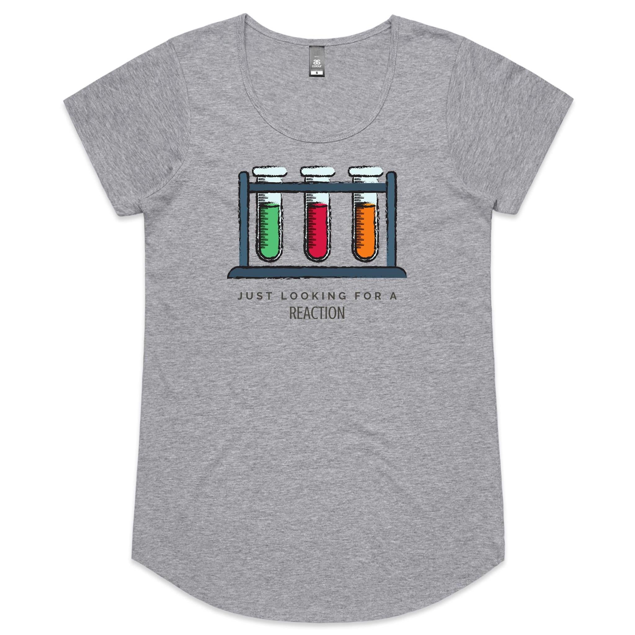 Test Tubes, Just Looking For A Reaction - Womens Scoop Neck T-Shirt Grey Marle Womens Scoop Neck T-shirt Printed In Australia Science