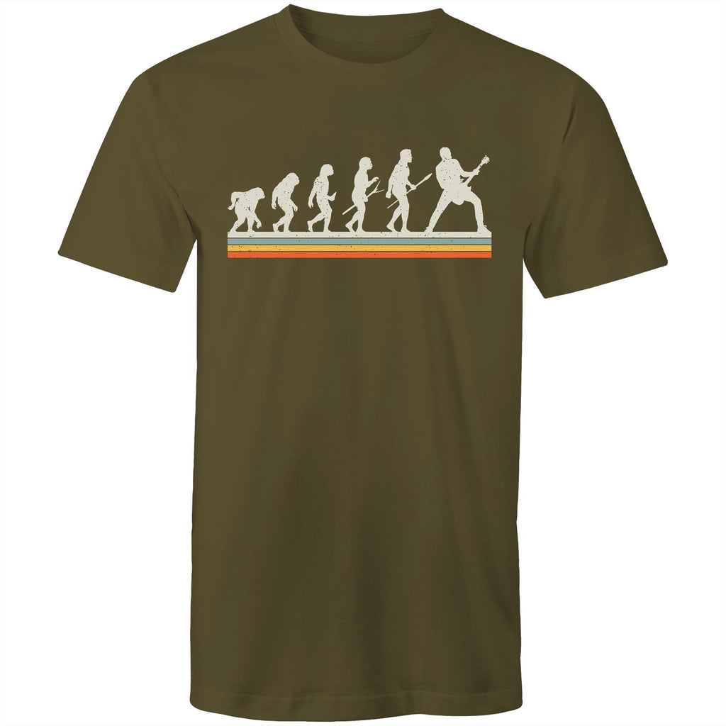 Guitar Player Evolution - Mens T-Shirt Army Green Mens T-shirt Music Printed In Australia