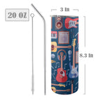 Music Instruments Blue - 20oz Tall Skinny Tumbler with Lid and Straw