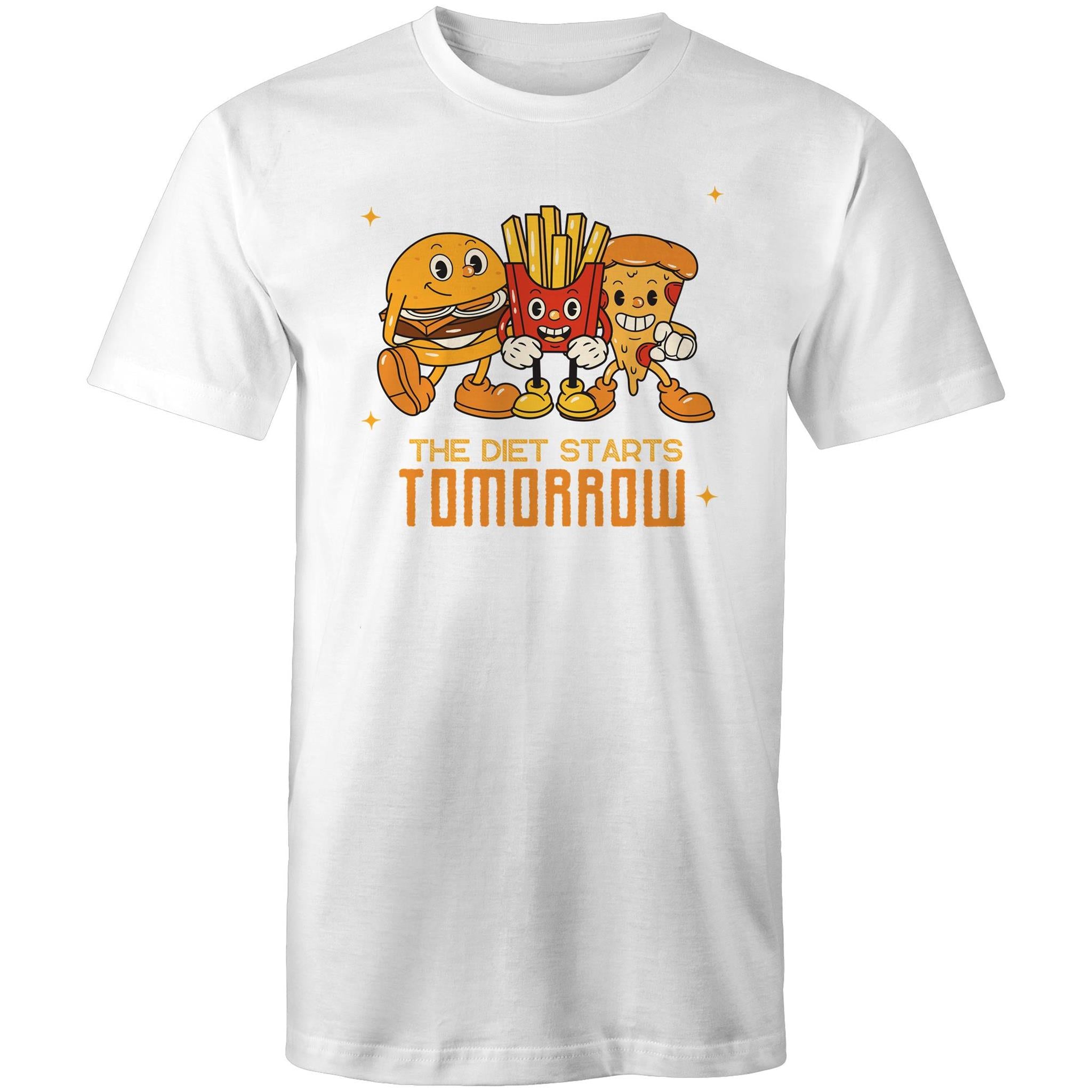 The Diet Starts Tomorrow, Hamburger And Fries - Mens T-Shirt White Mens T-shirt Food Printed In Australia