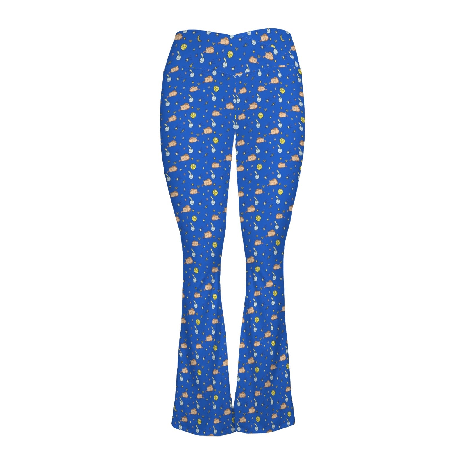 Cats In Space - High Waist Crossover Tummy Control Flare Leggings