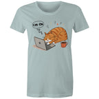 Cat Laptop, I'm OK - Womens T-shirt Pale Blue Womens T-shirt animal Printed In Australia