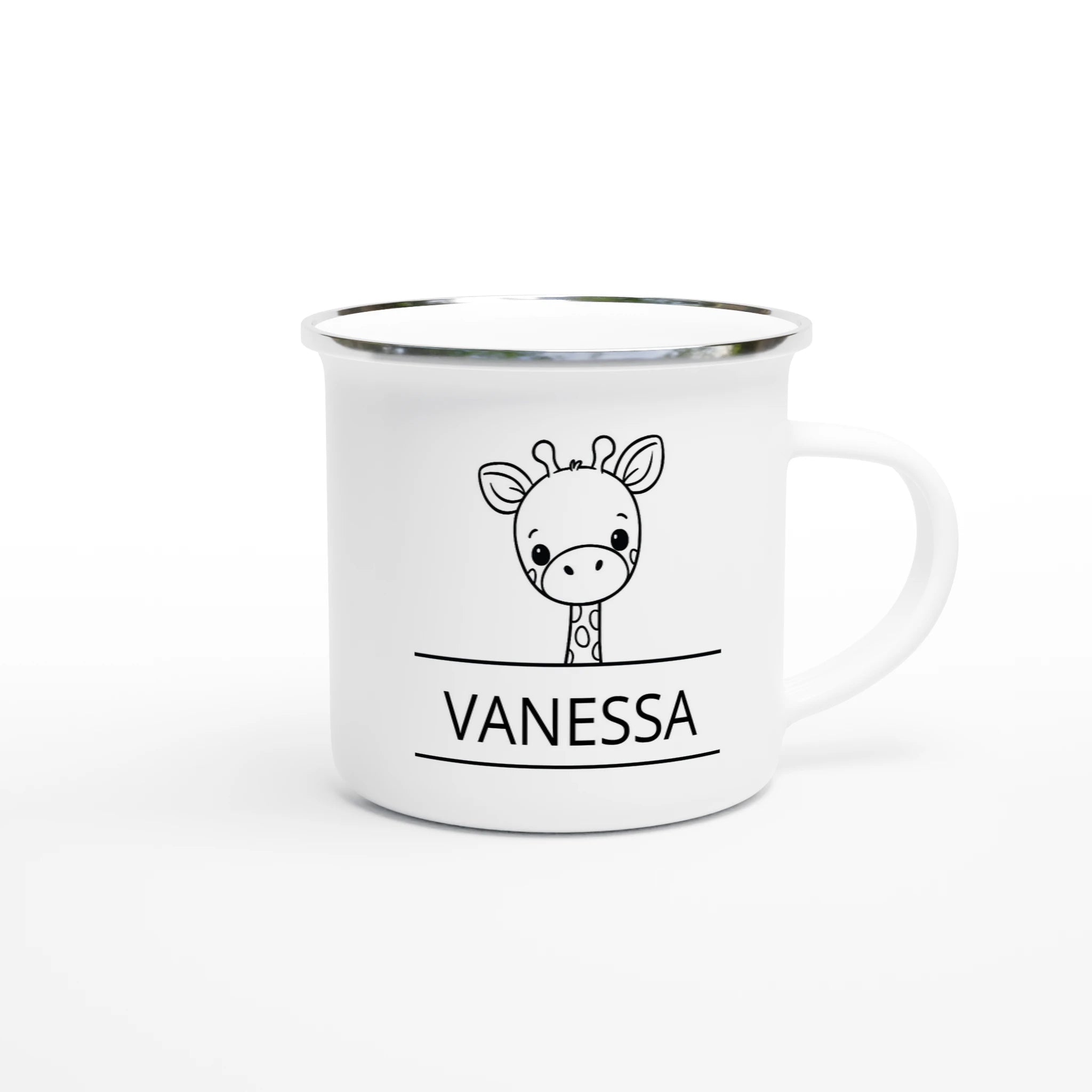 Giraffe Name - White 12oz Enamel Mug Personalised Enamel Mug animal customise Globally Fulfilled Name personalise