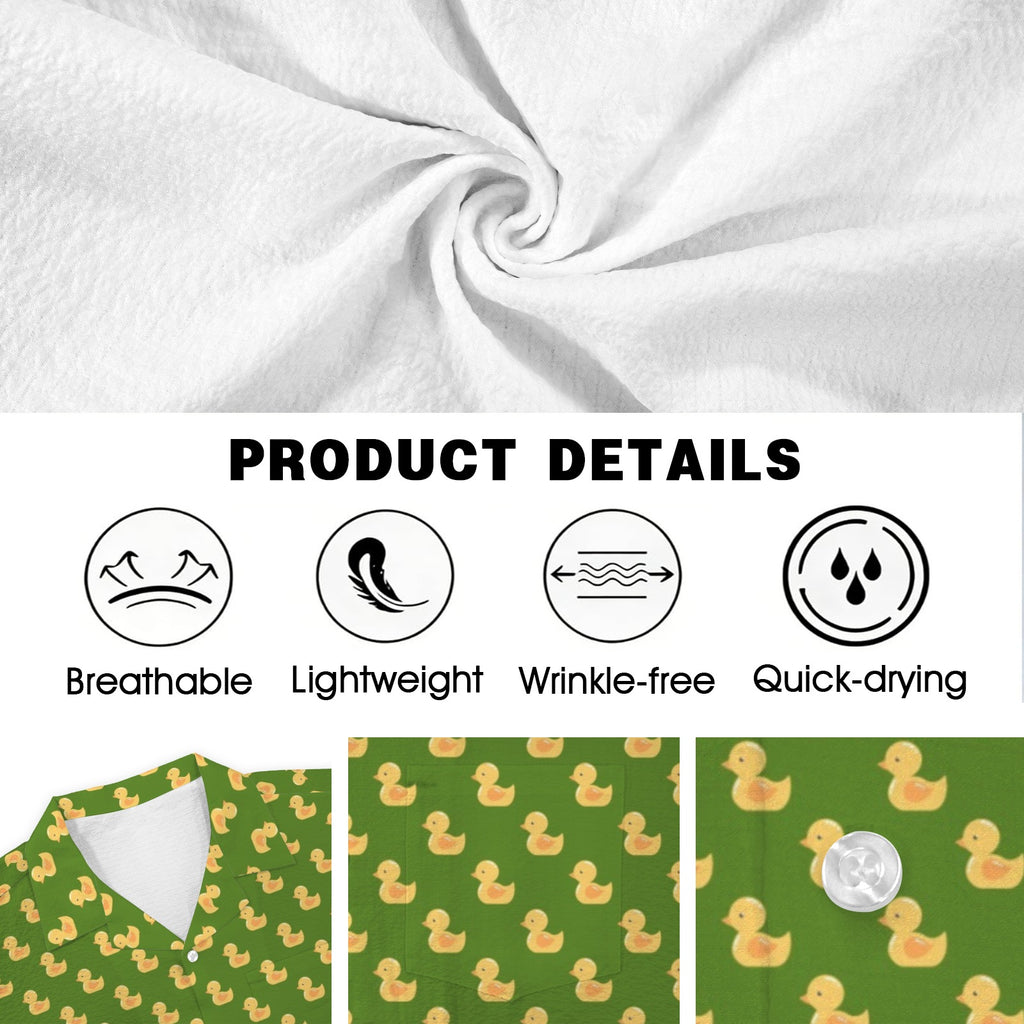 Rubber Ducks On Green Men's Crinkle Hawaiian Shirt