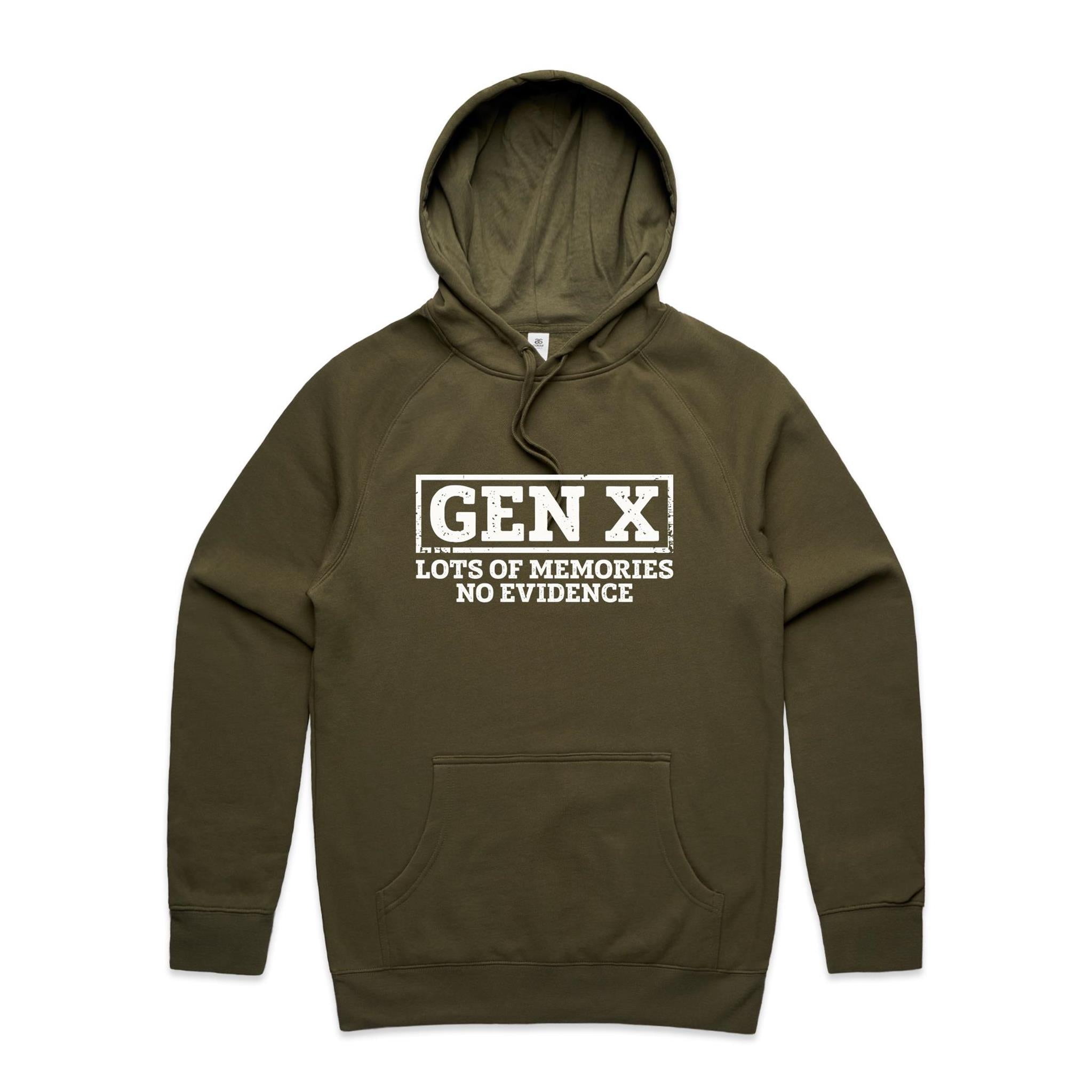Gen X, Lots Of Memories, No Evidence Men's AS Colour Hoodie Army Mens Hoodie Printed In Australia