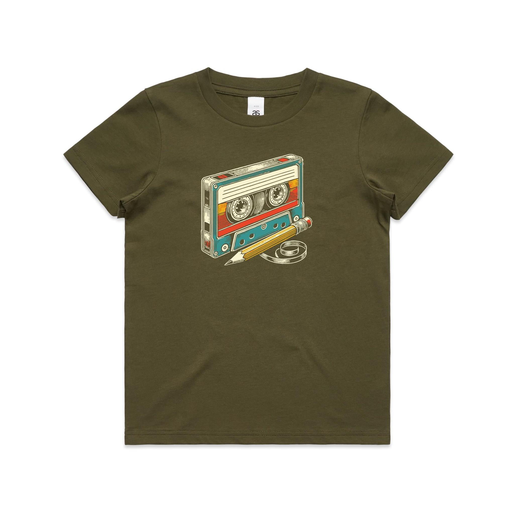 Cassette Tape And Pencil - Kids Youth Staple Tee