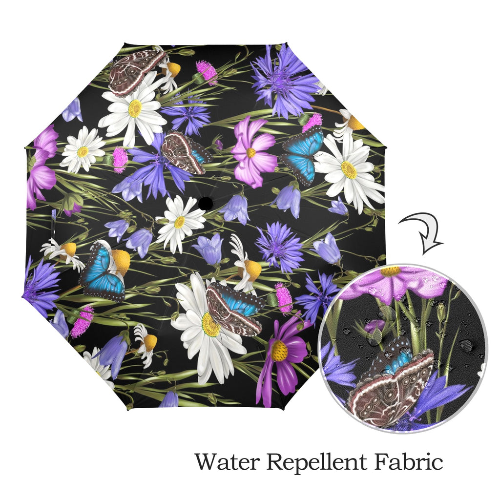 Butterfly Flowers - Semi-Automatic Foldable Umbrella (Model U12) Semi-Automatic Foldable Umbrella (U12)
