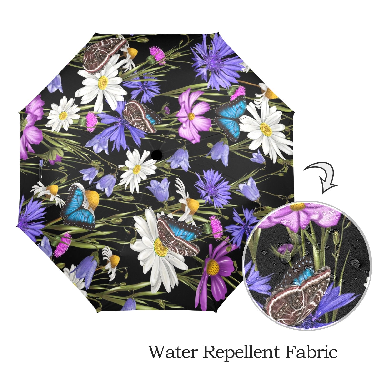 Butterfly Flowers - Semi-Automatic Foldable Umbrella (Model U12) Semi-Automatic Foldable Umbrella (U12)