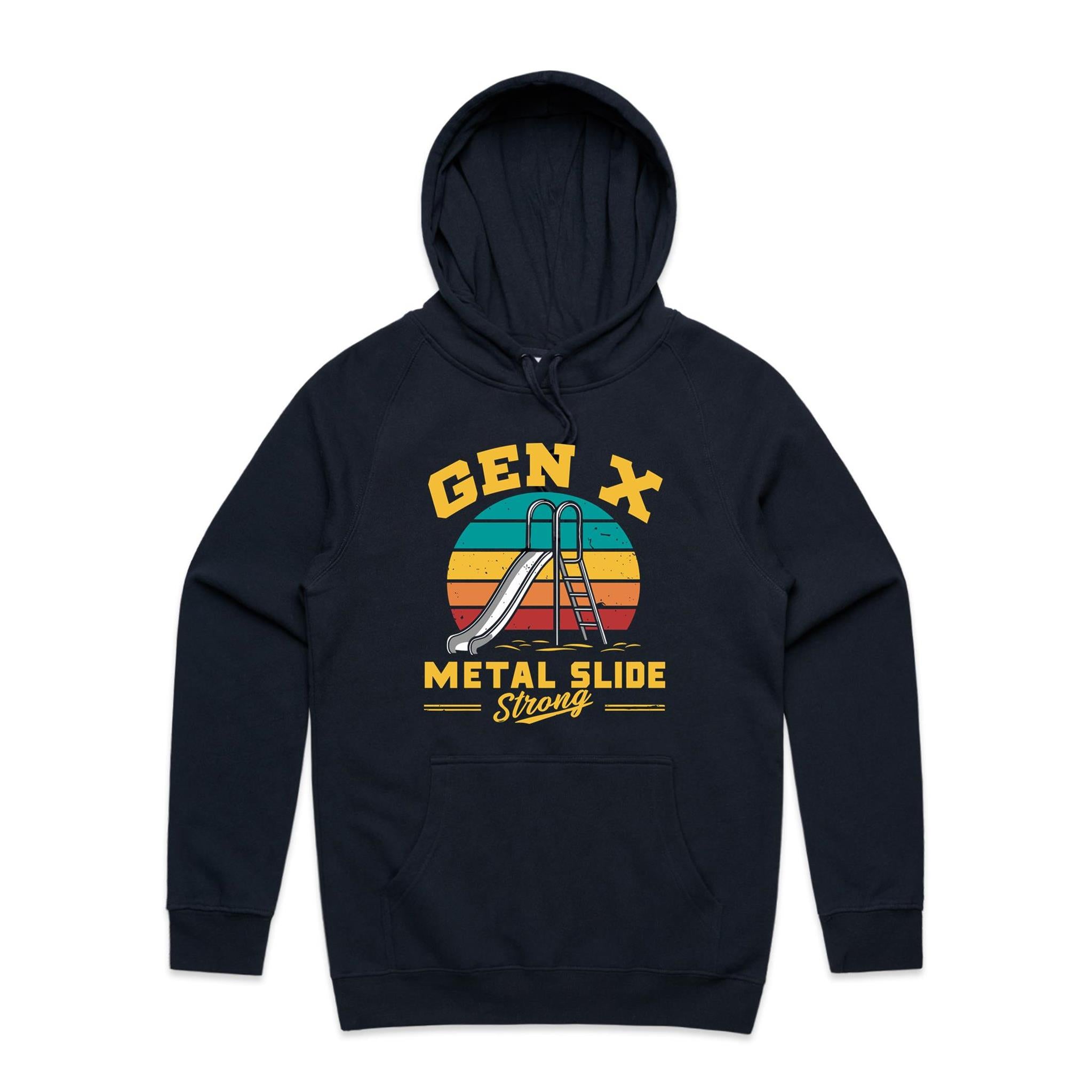Gen X, Metal Slide Strong - Mens Hoodie Navy Mens Hoodie Printed In Australia